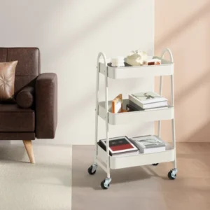 3-Tier Rolling Utility Cart with Locking Wheels, Metal Storage Organizer