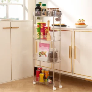 Multi-Tier Rolling Storage Cart with Wheels – 4-Tier Plastic Utility Organizer for Bathroom, Kitchen, Bedroom, Office, Pantry, or Laundry Room, Clear